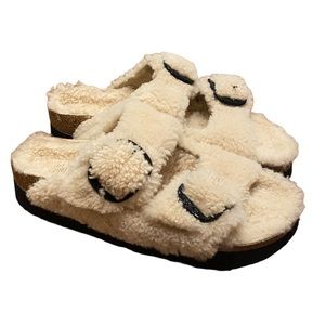 Birkenstock Arizona Big Buckle Teddy Eggshell Lambskin Lining Womens Size 40 NIB